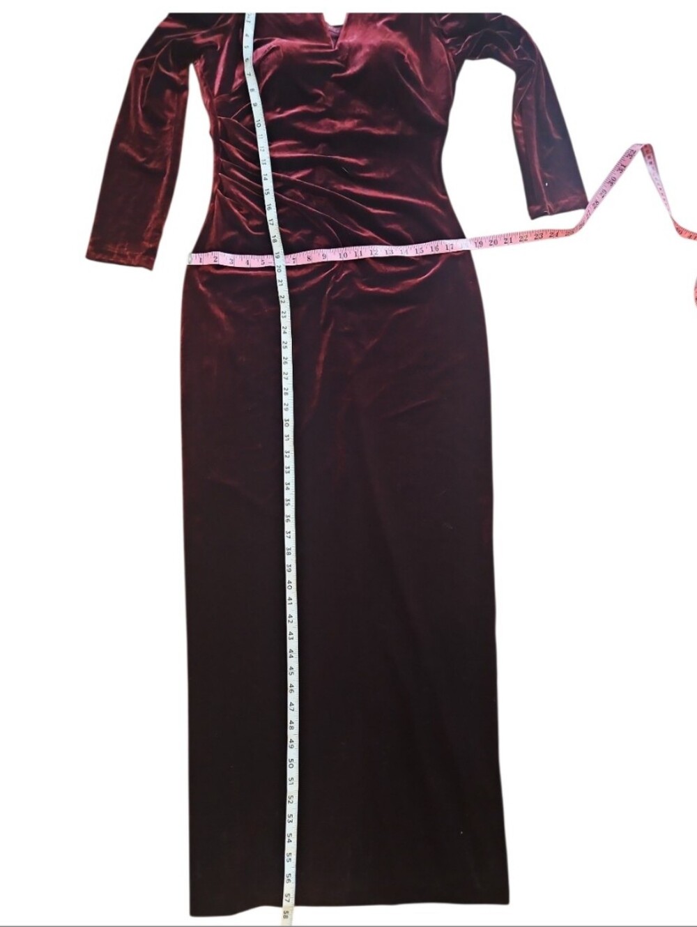 XSCAPE Burgundy Velvet Off The Shoulder Long Sleeve Gown Size 14 - Picture 8 of 12